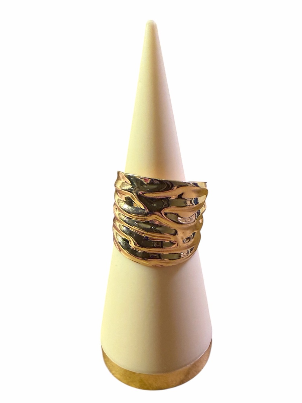 Gold Tone Textured Wide Band Adjustable Ring - Women Jewelry